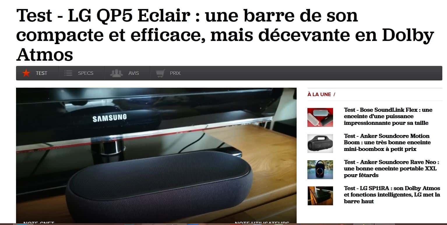 test barre de son lg qp5 éclair - cnet - eric zaccaron