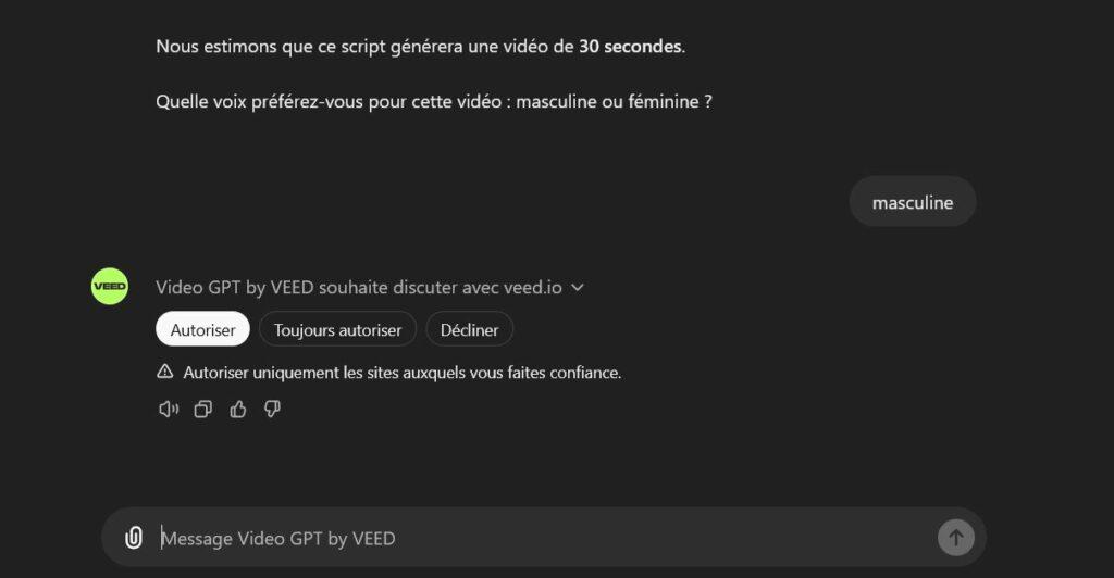 capture veed créer une vidéo avec chatgpt