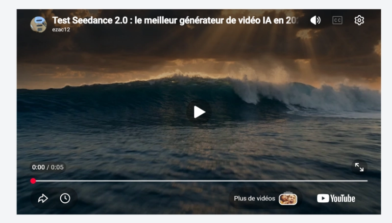 test seedance 2.0 générer une video ia ocean avec vagues en mouvement