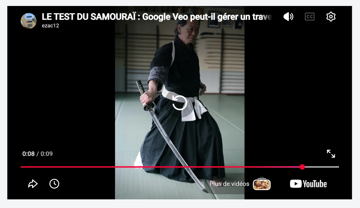 Test Google Veo 3.1 image vers vidéo avec la même image de samouraï