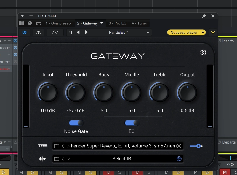 interface du plugin NAM gateway avec les réglages d'ampli